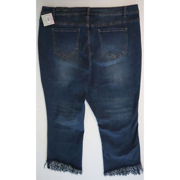 John Mark Women's Plus Sz 22W Dark Blue Frayed Hem Denim Boyfriend Jeans $119 - Picture 2 of 11
